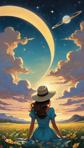 cosmos wind,hanging moon,crescent moon,rosa ' amber cover,sun moon,moon phase,moon and star background,violinist violinist of the moon,straw hat,stars and moon,yellow sun hat,sun and moon,moon and star,skywatch,moon shine,the moon and the stars,cosmos,celestial body,horoscope libra,high sun hat,Illustration,Retro,Retro 12
