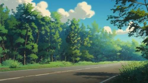 forest road,studio ghibli,landscape background,road,the road,forest background,roadside,mountain road,country road,forest,forest landscape,open road,green forest,coniferous forest,cartoon forest,forests,rural landscape,scenery,watercolor background,empty road,Illustration,Realistic Fantasy,Realistic Fantasy 12