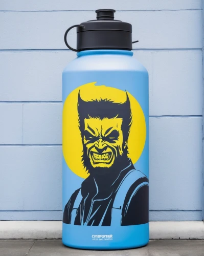 water jug,wolverine,wash bottle,water bottle,spray can,minion hulk,rain barrel,chemical container,canister,cocktail shaker,milk container,soap dispenser,drinking bottle,drinkware,storage-jar,honey jar,vacuum flask,flask,beverage can,manson jar,Conceptual Art,Graffiti Art,Graffiti Art 11