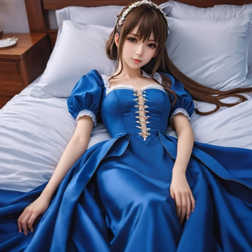 dollfie,realdoll,dress doll,gentiana,bed,bed skirt,blue pillow,doll paola reina,royal blue,cinderella,ball gown,model doll,blue rose,japanese doll,cosplay image,ao dai,female doll,gown,winterblueher,blue room,Photography,General,Realistic