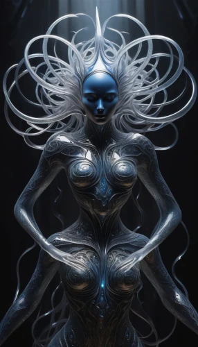 blue enchantress,merfolk,humanoid,silver octopus,medusa,water creature,ice queen,water nymph,meridians,siren,biomechanical,nebula guardian,astral traveler,aura,symbiotic,mirror of souls,the enchantress,sci fiction illustration,apophysis,the snow queen,Photography,Artistic Photography,Artistic Photography 11