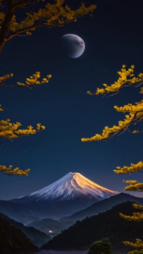 mount fuji,japan's three great night views,mt fuji,japan landscape,japanese mountains,moonlit night,fuji mountain,fuji,volcanic landscape,moonrise,lunar landscape,beautiful japan,moonlit,the japanese tree,crescent moon,mount kilimanjaro,mountain landscape,moon at night,night scene,japanese alps,Photography,General,Natural