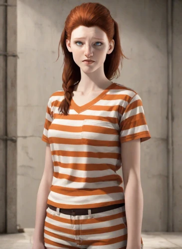 horizontal stripes,pippi longstocking,redhead doll,pumuckl,girl in t-shirt,lilian gish - female,game character,murcott orange,girl in overalls,female doll,ginger rodgers,orange,clementine,female model,liberty cotton,dwarf sundheim,main character,a uniform,striped background,television character,Photography,Natural