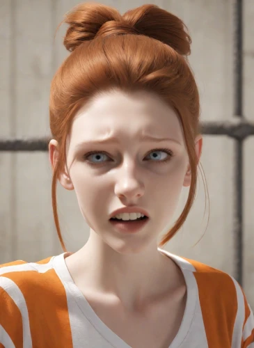 clementine,fallout4,rendering,cinnamon girl,orange,baby carrot,character animation,natural cosmetic,the girl's face,maci,half life,orangina,3d rendered,realistic,beaker,eleven,doll's facial features,piper,pippi longstocking,main character,Photography,Natural