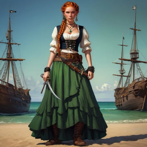 the sea maid,celtic queen,pirate,scarlet sail,massively multiplayer online role-playing game,east indiaman,merida,full-rigged ship,pirate treasure,sterntaler,sloop-of-war,wind warrior,overskirt,female warrior,dwarf sundheim,seafaring,catarina,seafarer,sea fantasy,nora,Conceptual Art,Fantasy,Fantasy 15