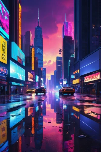 cyberpunk,colorful city,cityscape,shanghai,hong kong,futuristic landscape,shinjuku,taipei,vapor,tokyo city,metropolis,dusk,tokyo,aesthetic,futuristic,purple wallpaper,hk,fantasy city,urban,evening city,Illustration,American Style,American Style 05