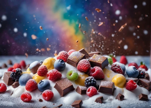 mixed fruit cake,marshmallow art,mystic light food photography,christmas sweets,frozen dessert,food photography,colorful foil background,baked alaska,meringue,fruit cake,iced-lolly,delicious confectionery,snowman marshmallow,yule log,confectionery,rainbow background,christmas pastry,gingerbread break,candy cauldron,icy snack,Photography,General,Cinematic