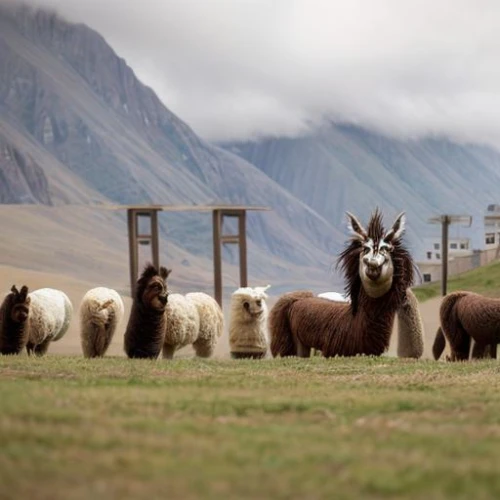 baby yak,llamas,herd of goats,yak,mountain cows,alpacas,mountain sheep,goatherd,camelid,marvel of peru,ruminants,mongolia,mongolian,wool sheep,a flock of sheep,alpine pastures,inner mongolian beauty,dwarf sheep,altai,llama,Realistic,Landscapes,Andean Grazing