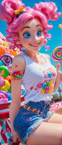 candy island girl,bonbon,klepon,sugar candy,candy,rockabella,cgi,barbie,hula,up,children's background,piñata,lollypop,disney character,tutti frutti,orbeez,candy crush,agnes,bubble gum,coco,Illustration,Realistic Fantasy,Realistic Fantasy 02