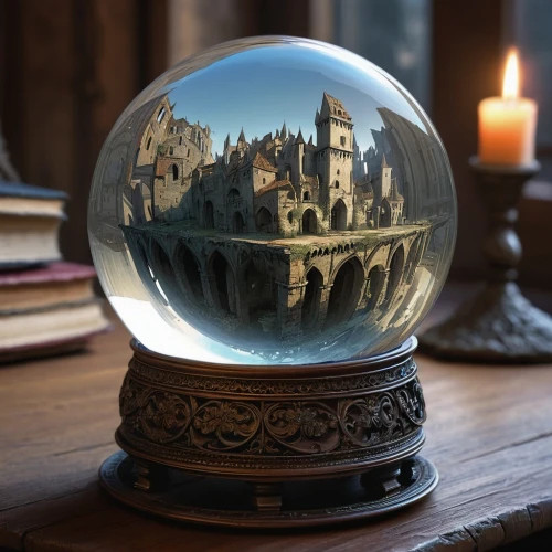 crystal ball-photography,hogwarts,crystal ball,christmas globe,snow globes,snow globe,christmas ball ornament,snowglobes,3d fantasy,ball fortune tellers,glass sphere,waterglobe,fairy tale icons,vintage ornament,fairy tale castle,globe,harry potter,yard globe,divination,magical adventure,Illustration,Realistic Fantasy,Realistic Fantasy 44