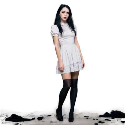 gothic dress,torn dress,goth woman,knee-high socks,the girl in nightie,gothic fashion,white winter dress,gothic woman,png transparent,girl on a white background,doll dress,clove,gothic portrait,goth like,jigsaw,goth,women's clothing,femicide,gothic,swath,Photography,Documentary Photography,Documentary Photography 27