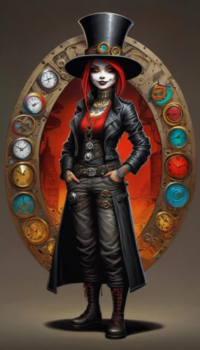 ringmaster,hatter,steampunk,jigsaw,la catrina,russian doll,dodge warlock,magician,harlequin,rodeo clown,clockmaker,jester,watchmaker,apothecary,halloween witch,the hat-female,la calavera catrina,witch's hat icon,fortune teller,harley,Illustration,Abstract Fantasy,Abstract Fantasy 22