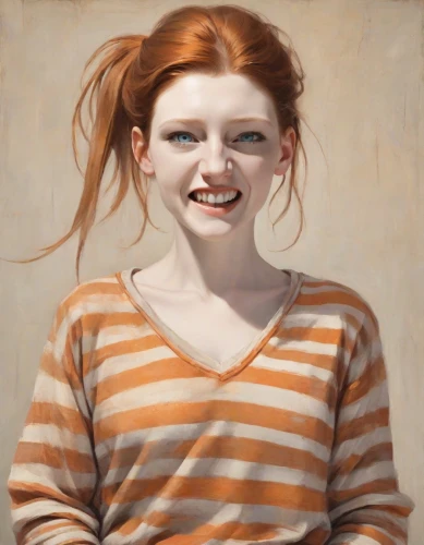 a girl's smile,portrait of a girl,girl in t-shirt,girl portrait,young woman,girl with cereal bowl,girl with cloth,the girl's face,redheads,girl in a long,girl with bread-and-butter,pippi longstocking,red-haired,redhead doll,child portrait,girl in cloth,lilian gish - female,woman portrait,redheaded,artist portrait,Digital Art,Impressionism