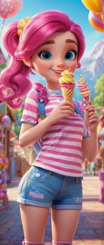 woman with ice-cream,pink ice cream,candy island girl,bonbon,icecream,ice cream cone,strawberry ice cream,tutti frutti,ice cream,iced-lolly,ice-cream,soy ice cream,sweet ice cream,cute cartoon character,kawaii ice cream,soft serve ice creams,agnes,ice creams,cupcake background,summer background,Photography,General,Cinematic