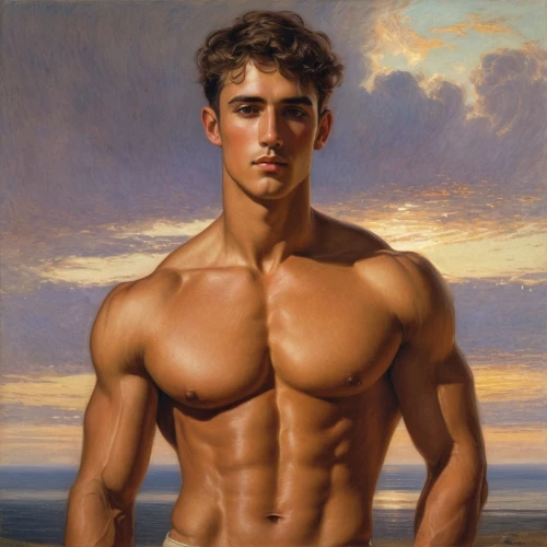 man at the sea,male model,adonis,young man,austin stirling,male poses for drawing,ryan navion,poseidon,male ballet dancer,italian painter,perseus,george russell,muscular,oil on canvas,danila bagrov,swimmer,apollo,el mar,body building,valentin,Art,Classical Oil Painting,Classical Oil Painting 13