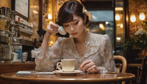 woman drinking coffee,woman at cafe,parisian coffee,cappuccino,paris cafe,café au lait,drinking coffee,women at cafe,coffee background,espresso,cafe,tea drinking,hojicha,pouring tea,japanese tea,vintage woman,café,barista,floral with cappuccino,caffè macchiato,Conceptual Art,Fantasy,Fantasy 24