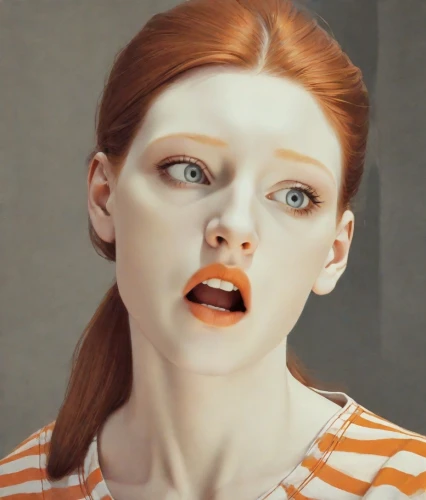 realdoll,applying make-up,retouching,woman face,woman's face,clementine,doll's facial features,redhead doll,natural cosmetic,murcott orange,pippi longstocking,rendering,girl-in-pop-art,asymmetric cut,orange half,portrait of a girl,render,redheads,the girl's face,digital compositing,Digital Art,Poster