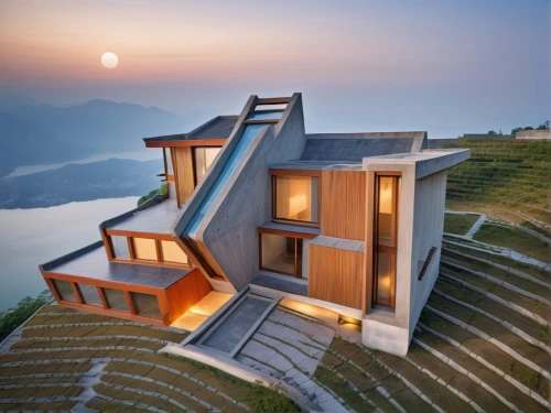 house in mountains,house in the mountains,cubic house,danyang eight scenic,mountain huts,wooden house,eco-construction,cube stilt houses,house with lake,dunes house,tigers nest,the cabin in the mountains,floating huts,chinese architecture,timber house,mountain hut,asian architecture,cube house,roof landscape,beautiful home,Photography,General,Realistic