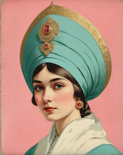 turban,miss circassian,ottoman,zoroastrian novruz,vintage female portrait,asian conical hat,azerbaijan azn,kyrgyz,orientalism,persian,eurasian,uzbekistan,kokoshnik,sultana,javanese,rem in arabian nights,indonesian women,portrait of a girl,dulzaina,oriental girl,Illustration,Japanese style,Japanese Style 08