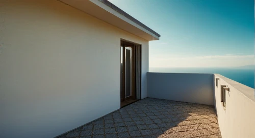 window with sea view,roof landscape,block balcony,ocean view,the threshold of the house,flat roof,santorini,3d rendering,sea view,sicily window,sliding door,window with shutters,home door,dunes house,exterior decoration,oia,skylight,roof lantern,seaside view,french windows