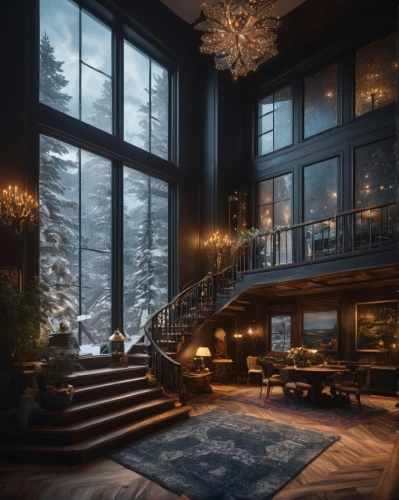 winter house,luxury home interior,the cabin in the mountains,beautiful home,winter window,interior design,living room,chalet,house in the mountains,livingroom,penthouse apartment,snow house,mansion,fire place,winter wonderland,snowed in,loft,house in mountains,christmas room,snowhotel,Photography,General,Fantasy