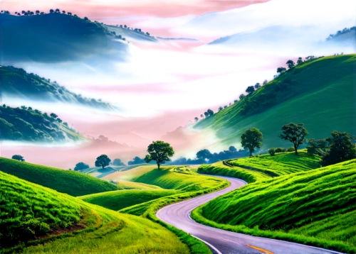 landscape background,rolling hills,green landscape,beautiful landscape,winding road,mountainous landscape,mountain landscape,hills,nature landscape,mountain road,landscape nature,rural landscape,fantasy landscape,purple landscape,mountain scene,landscapes beautiful,landscapes,background view nature,cartoon video game background,natural landscape,Conceptual Art,Fantasy,Fantasy 13