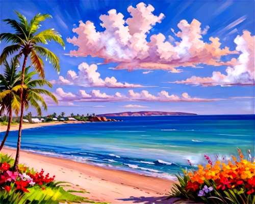 beach landscape,coastal landscape,tropical beach,beach scenery,dream beach,tropical sea,hawaii,landscape background,sea landscape,paradise beach,beautiful beach,tropical island,maui,landscape with sea,beautiful beaches,mountain beach,an island far away landscape,aloha,beach background,caribbean beach,Conceptual Art,Oil color,Oil Color 22