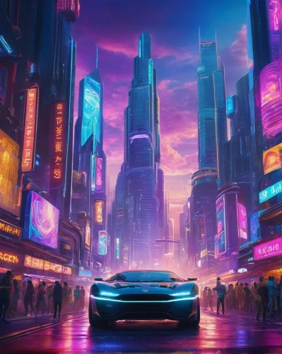 3d car wallpaper,i8,futuristic,futuristic landscape,cityscape,futuristic car,toyota ae85,dusk background,colorful city,infiniti,toyota supra,fantasy city,honda nsx,shanghai,skyline,camaro,elektrocar,mazda mx-5,tokyo city,miami,Photography,General,Commercial