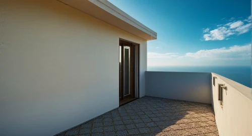 window with sea view,block balcony,roof landscape,3d rendering,ocean view,sliding door,skylight,the threshold of the house,render,home door,window with shutters,daylighting,flat roof,sicily window,positano,exterior decoration,roof lantern,window frames,metallic door,seaside view