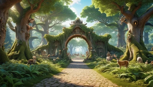 enchanted forest,fairy forest,forest path,fairytale forest,elven forest,druid grove,forest of dreams,fairy village,fairy world,forest glade,cartoon forest,the forest,the mystical path,cartoon video game background,fantasy landscape,fantasy picture,greenforest,green forest,holy forest,forest road,Photography,General,Realistic