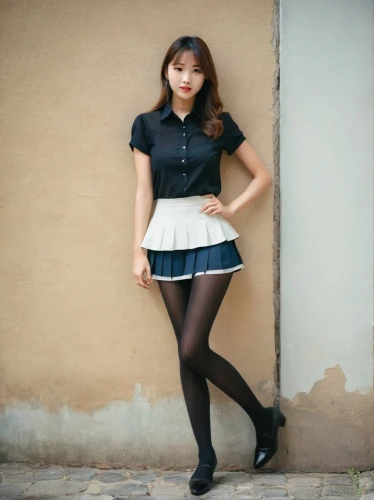 school skirt,black skirt,in pantyhose,skirt,pantyhose,vintage girl,maid,phuquy,sailor,overskirt,vintage asian,anime japanese clothing,knee-high socks,retro girl,schoolgirl,school uniform,asian girl,mari makinami,japanese woman,doll dress,Photography,Documentary Photography,Documentary Photography 01