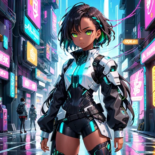 cyberpunk,cyber,vector girl,cyborg,futuristic,shinjuku,cg artwork,cyberspace,shibuya,cybernetics,hatsune miku,scifi,anime 3d,anime japanese clothing,osaka,sci fiction illustration,cyber glasses,cyan,katana,mecha,Anime,Anime,Traditional