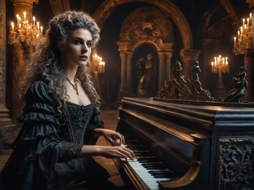 pianist,piano,clavichord,concerto for piano,piano player,gothic portrait,gothic fashion,iris on piano,victorian style,baroque,the piano,the carnival of venice,organist,victorian lady,spinet,the victorian era,piano lesson,celtic harp,gothic woman,gothic dress,Photography,General,Fantasy