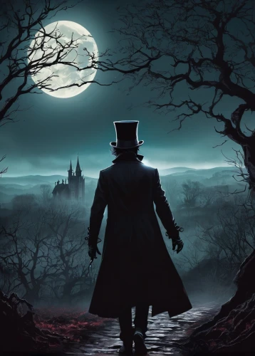 halloween poster,halloween background,bram stoker,hatter,halloween wallpaper,ringmaster,dracula,hans christian andersen,magician,halloween and horror,fantasy picture,undertaker,halloween 2019,halloween2019,pilgrim,the wanderer,sherlock holmes,dark gothic mood,house silhouette,christmas carol,Illustration,Japanese style,Japanese Style 06