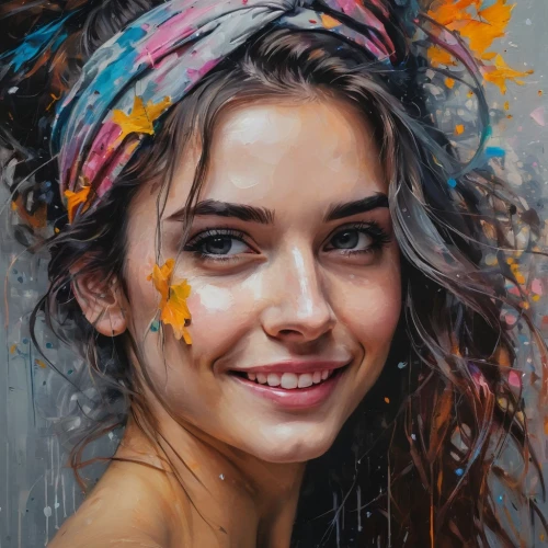 girl portrait,oil painting,oil painting on canvas,boho art,young woman,portrait of a girl,girl in flowers,art painting,mystical portrait of a girl,italian painter,beautiful girl with flowers,a girl's smile,girl in a wreath,romantic portrait,woman portrait,girl with cloth,girl wearing hat,girl in cloth,painting technique,the festival of colors,Photography,General,Fantasy