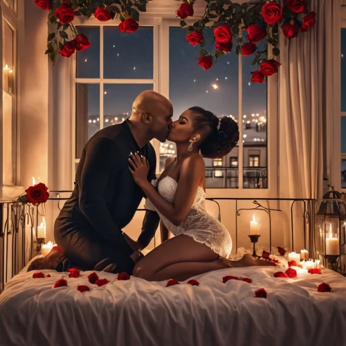 romantic scene,romantic portrait,romantic night,with roses,romantic,rose petals,wedding photo,honeymoon,romantic look,valentine's day décor,vintage couple silhouette,black couple,romantic rose,couple goal,red roses,pre-wedding photo shoot,romance,scent of roses,roses,beautiful couple,Photography,General,Realistic