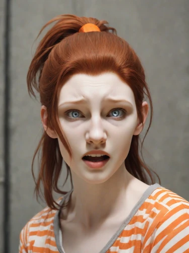 realdoll,redhead doll,clementine,doll's facial features,female doll,pippi longstocking,gingerbread girl,3d rendered,cgi,character animation,3d model,paramedics doll,natural cosmetic,ginger rodgers,cinnamon girl,baby carrot,clay animation,anime 3d,artist doll,clay doll,Photography,Natural