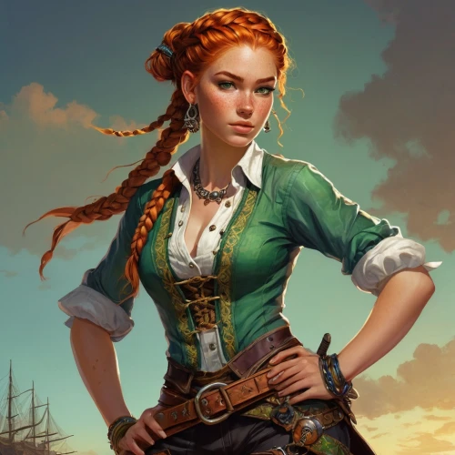 pirate,celtic queen,massively multiplayer online role-playing game,scarlet sail,east indiaman,pirate treasure,catarina,full-rigged ship,game illustration,the sea maid,fantasy portrait,sterntaler,rosa ' amber cover,nora,princess anna,galleon,steampunk,bodice,caravel,sailer,Conceptual Art,Fantasy,Fantasy 18