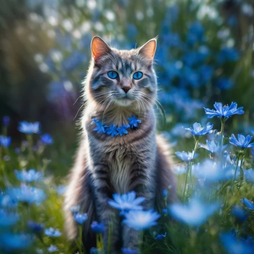 flower cat,cat on a blue background,blue eyes cat,cat with blue eyes,blossom kitten,beautiful girl with flowers,blue flowers,on a wild flower,flower animal,bluebonnet,blue petals,american curl,blue flower,cute cat,blue daisies,aegean cat,meadow,european shorthair,cat european,cat greece,Photography,Artistic Photography,Artistic Photography 04