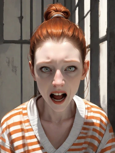scared woman,prisoner,clementine,rendering,scary woman,live escape game,twitch icon,the girl's face,pippi longstocking,mime,fallout4,character animation,ginger rodgers,uploading,nora,silphie,rockabella,gingerman,eleven,emogi,Digital Art,Comic