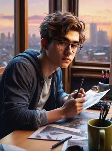 male poses for drawing,study,cg artwork,illustrator,girl studying,world digital painting,writing or drawing device,artist portrait,writing about,reading glasses,writer,sci fiction illustration,digital painting,learn to write,pencil frame,tutor,work from home,writing-book,with glasses,to write,Illustration,Abstract Fantasy,Abstract Fantasy 15