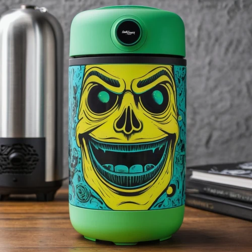 vacuum flask,beverage cans,beverage can,spray can,electric kettle,calaverita sugar,soap dispenser,coffee can,coffee tumbler,wash bottle,canister,coffee grinder,water jug,drinkware,coffeemaker,calavera,tea tin,beer can,water bottle,gas bottle,Conceptual Art,Graffiti Art,Graffiti Art 01