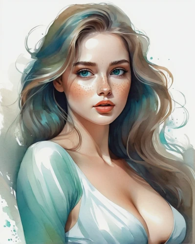 elsa,digital painting,turquoise,mermaid vectors,fantasy portrait,water nymph,color turquoise,nami,world digital painting,blue painting,siren,digital art,cyan,cinderella,the sea maid,flora,young woman,white lady,chrystal,girl portrait,Illustration,Paper based,Paper Based 11