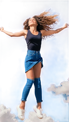 jeans background,levitating,leap for joy,air,image manipulation,jumping,plus-size model,windy,levitation,cellulite,trampoline,wind machine,weightless,photoshop manipulation,little girl in wind,jumping rope,trampolining--equipment and supplies,jumping off,wind,divine healing energy,Conceptual Art,Daily,Daily 23