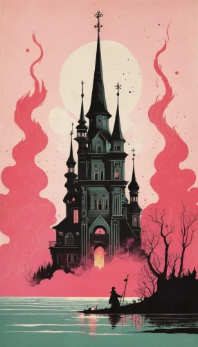 fairy tale castle,fairytale castle,ghost castle,castles,witch's house,travel poster,vintage illustration,children's fairy tale,fairy tale,blood church,monastery,witch house,water castle,fantasy city,fairy tale icons,fairy tales,spire,haunted castle,disney castle,castle,Illustration,Japanese style,Japanese Style 08