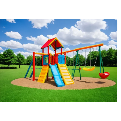 outdoor play equipment,playground slide,trampolining--equipment and supplies,swing set,playset,children's playground,play yard,play area,play tower,playground,climbing frame,teeter-totter,wooden swing,wood chips,adventure playground,child in park,artificial grass,children's playhouse,empty swing,children's background,Illustration,Japanese style,Japanese Style 09