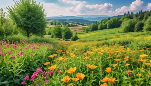 meadow landscape,flowering meadow,flower meadow,mountain meadow,meadow flowers,alpine meadow,flower field,background view nature,spring meadow,meadow and forest,summer meadow,field of flowers,landscape background,splendor of flowers,carpathians,flowers field,alpine meadows,meadow plant,green meadow,the valley of flowers,Photography,General,Realistic