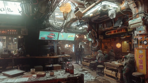 kowloon city,apothecary,kowloon,merchant,junkyard,barber shop,salvage yard,shopkeeper,fallout4,drinking establishment,cyberpunk,marketplace,flea market,the market,arcades,storefront,scrapyard,vendors,junk yard,brandy shop