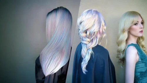 artificial hair integrations,gradient effect,spectral colors,multiple exposure,hair coloring,blond hair,layered hair,mannequin silhouettes,celtic woman,artist color,conceptual photography,optical ilusion,paleness,mermaid scale,color 1,double exposure,trend color,illusion,image manipulation,iridescent