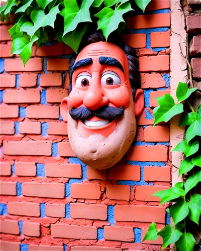 groucho marx,brickwall,brick background,terracotta,painted block wall,wall decoration,yard art,garden decoration,piñata,terracotta flower pot,wooden mask,cholado,mexican creeper,house wall,puppet theatre,wooden wall,carved wall,old wall,wall,ventriloquist,Illustration,Abstract Fantasy,Abstract Fantasy 23